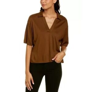 Theory Womens Short Sleeve Cropped Polo Shirt Size S Brown‎ Boxy Minimalist